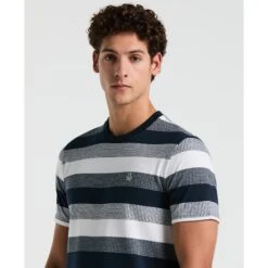 Original Penguin Pique Jaquard Stripe T-Shirt In Dark Sapphire(Pique Jaquard Stripe T Shirt Blue Opkm2501gp 413) -Original Penguin Outlet opkm2501 413 alt2