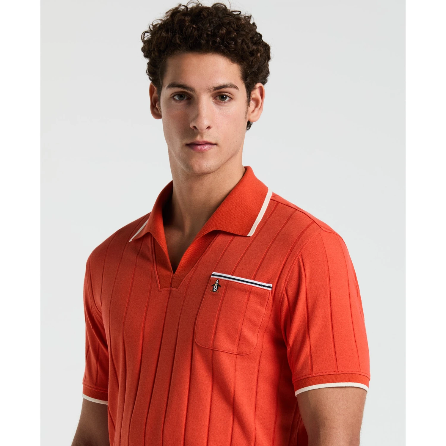 Original Penguin Icons Open Collar Polo Shirt In Red Clay(Icons Open Collar Polo Shirt Orange Opkm2536gp 859) 3 Original Penguin Icons Open Collar Polo Shirt In Red Clay(Icons Open Collar Polo Shirt Orange Opkm2536gp 859) - Image 3