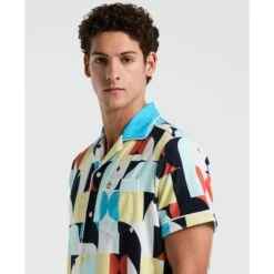 Original Penguin Allover Deco Print Short Sleeve Shirt In Horizon Blue(Allover Deco Print Short Sleeve Shirt Blue Opkm2538gp 429) -Original Penguin Outlet opkm2538 429 alt2