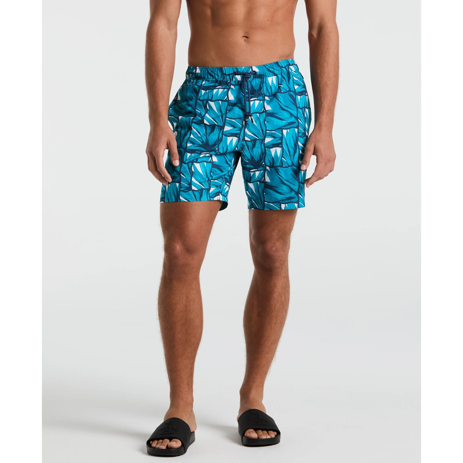 Original Penguin 7" Agave Tile Print Swim Shorts In Exotic Plume(7 Agave Tile Print Swim Shorts Blue Opsm2506gp 495) 1 Original Penguin 7" Agave Tile Print Swim Shorts In Exotic Plume(7 Agave Tile Print Swim Shorts Blue Opsm2506gp 495)