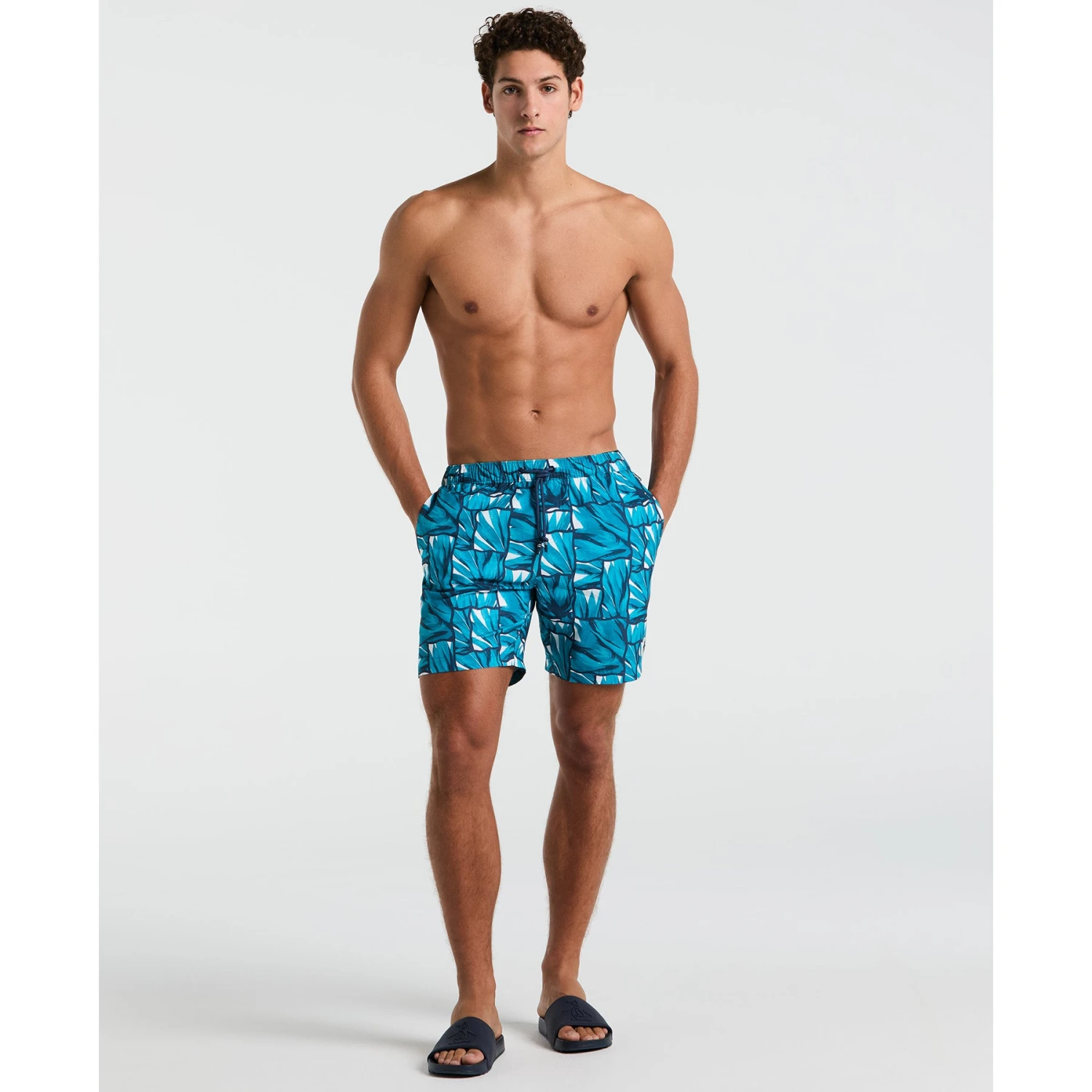 Original Penguin 7" Agave Tile Print Swim Shorts In Exotic Plume(7 Agave Tile Print Swim Shorts Blue Opsm2506gp 495) 4 Original Penguin 7" Agave Tile Print Swim Shorts In Exotic Plume(7 Agave Tile Print Swim Shorts Blue Opsm2506gp 495) - Image 4