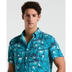 Original Penguin Agave Tile Print Short Sleeve Shirt In Exotic Plume(Agave Tile Print Short Sleeve Shirt Blue Opwm2518gp 495) -Original Penguin Outlet opwm2518 495 alt2