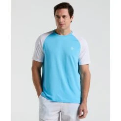 Original Penguin Blocked Performance Tennis T-Shirt In Blue Grotto(Blocked Performance Tennis T Shirt Blue O1ksf015gg 457)