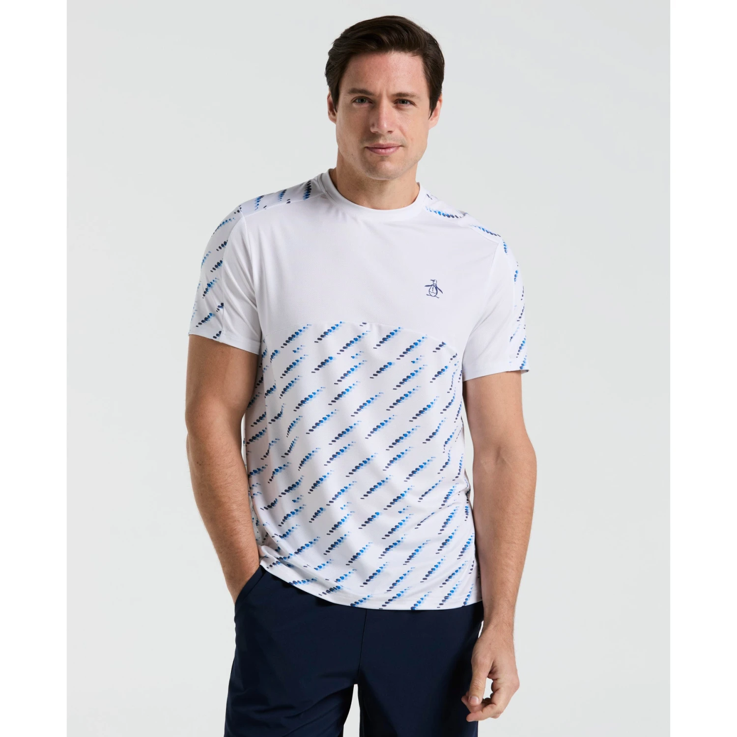 Original Penguin Performance Tennis Ball Block T-Shirt In Bright White(Performance Tennis Ball Block T Shirt White O1ksf000gg 118) 1 Original Penguin Performance Tennis Ball Block T-Shirt In Bright White(Performance Tennis Ball Block T Shirt White O1ksf000gg 118)