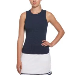 Original Penguin Women's Ribbed Tennis Tank Top In Black Iris(Ribbed Tennis Tank Top Blue O1kse016gg 417)