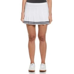 Original Penguin Women's 13" Contrast Hem Pleated Tennis Skort In Bright White(Womens Pleated Tennis Skort White Ogbsc0a6gg 118)