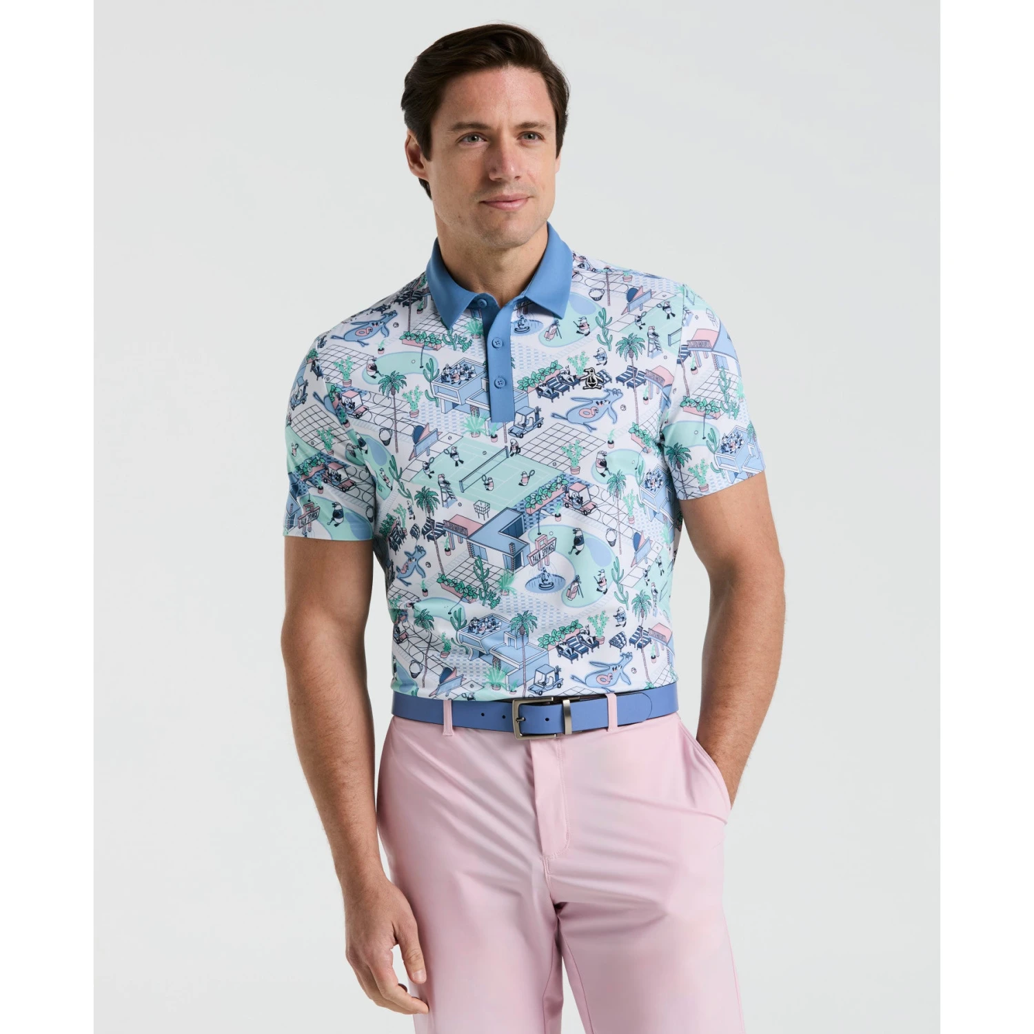 Original Penguin Palm Springs Print Golf Polo Shirt In Bright White(Palm Springs Print Golf Polo White Ogksf013gg 118) 1 Original Penguin Palm Springs Print Golf Polo Shirt In Bright White(Palm Springs Print Golf Polo White Ogksf013gg 118)
