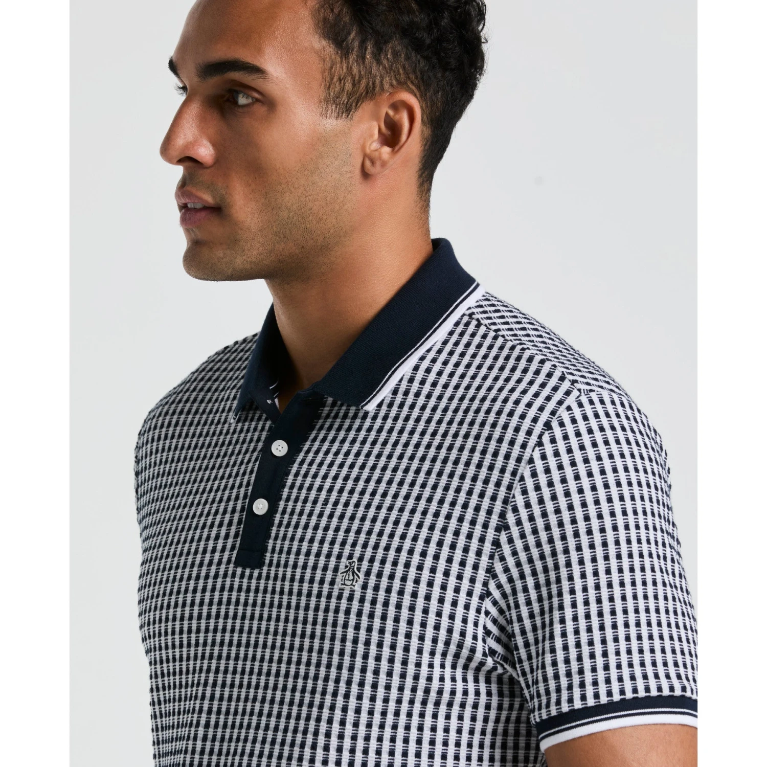 Original Penguin Jaquard Check Polo Shirt In Dark Sapphire(Jaquard Check Polo Shirt Blue Opkm2517gp 413) 3 Original Penguin Jaquard Check Polo Shirt In Dark Sapphire(Jaquard Check Polo Shirt Blue Opkm2517gp 413) - Image 3