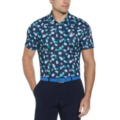 Original Penguin All Over Pete's Travel Tags Print Golf Polo Shirt In Black Iris(All Over Petes Travel Tags Print Golf Polo Shirt Blue Ogksf014gg 417)