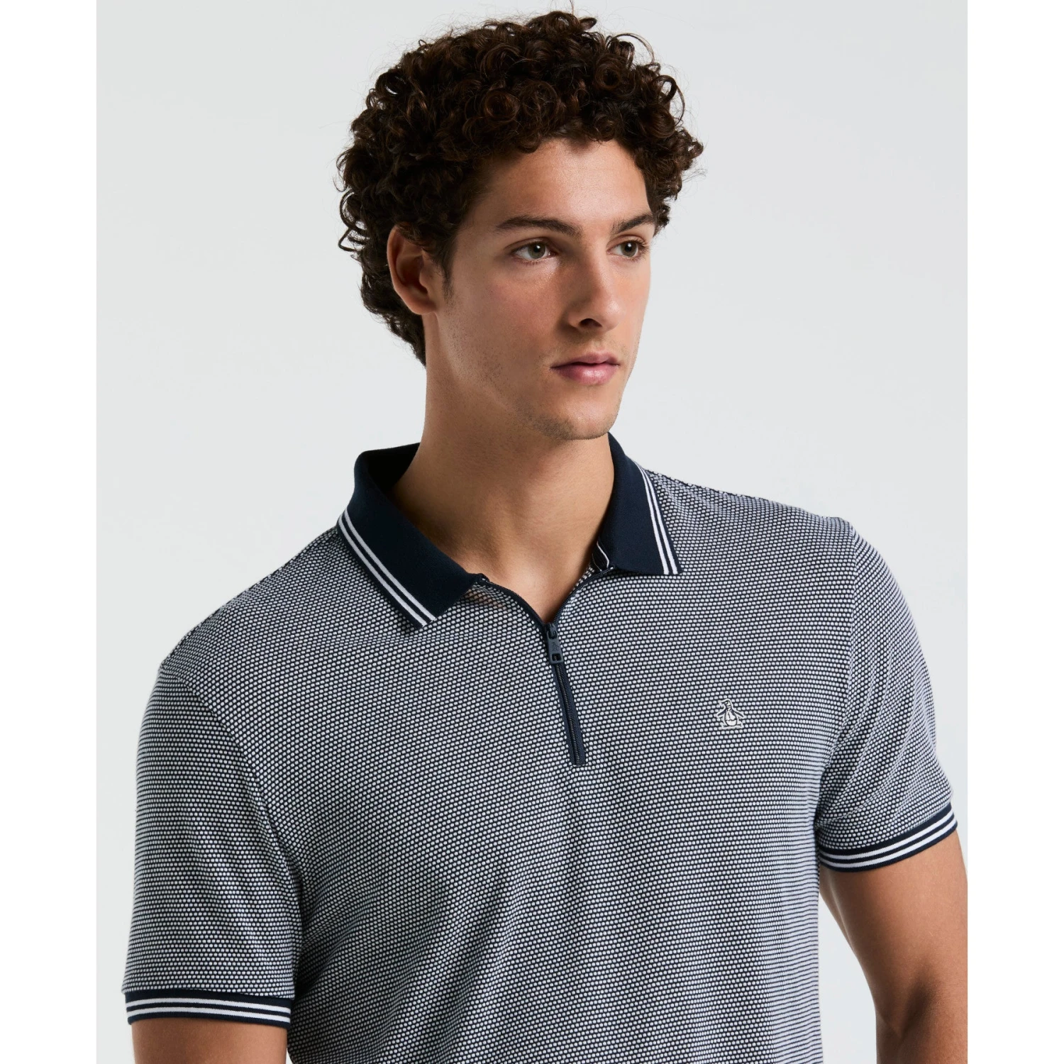 Original Penguin Jacquard Tipped 1/4 Zip Polo Shirt In Dark Sapphire(Jacquard Tipped 14 Zip Polo Blue Opks2530gp 413) 3 Original Penguin Jacquard Tipped 1/4 Zip Polo Shirt In Dark Sapphire(Jacquard Tipped 14 Zip Polo Blue Opks2530gp 413) - Image 3